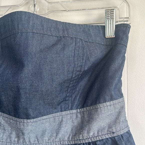Forever 21 Strapless Dress Womens Small Denim & Navy Blue Striped with Pockets! - Picture 2 of 10